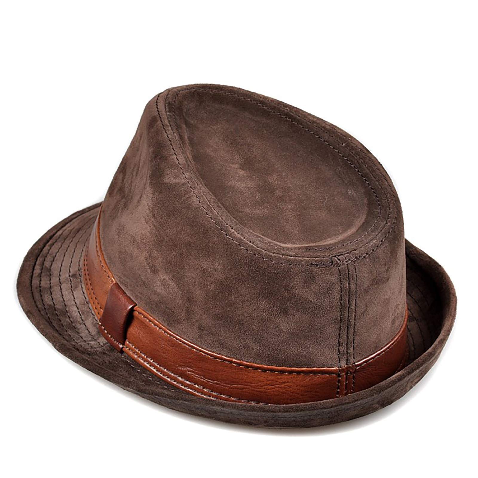 Winterhüte, Fedoras Trilby Hut Männer Nubukleder Jazzhut Rindsleder Gentleman Hut Kurzer Birm Herbst und Winter