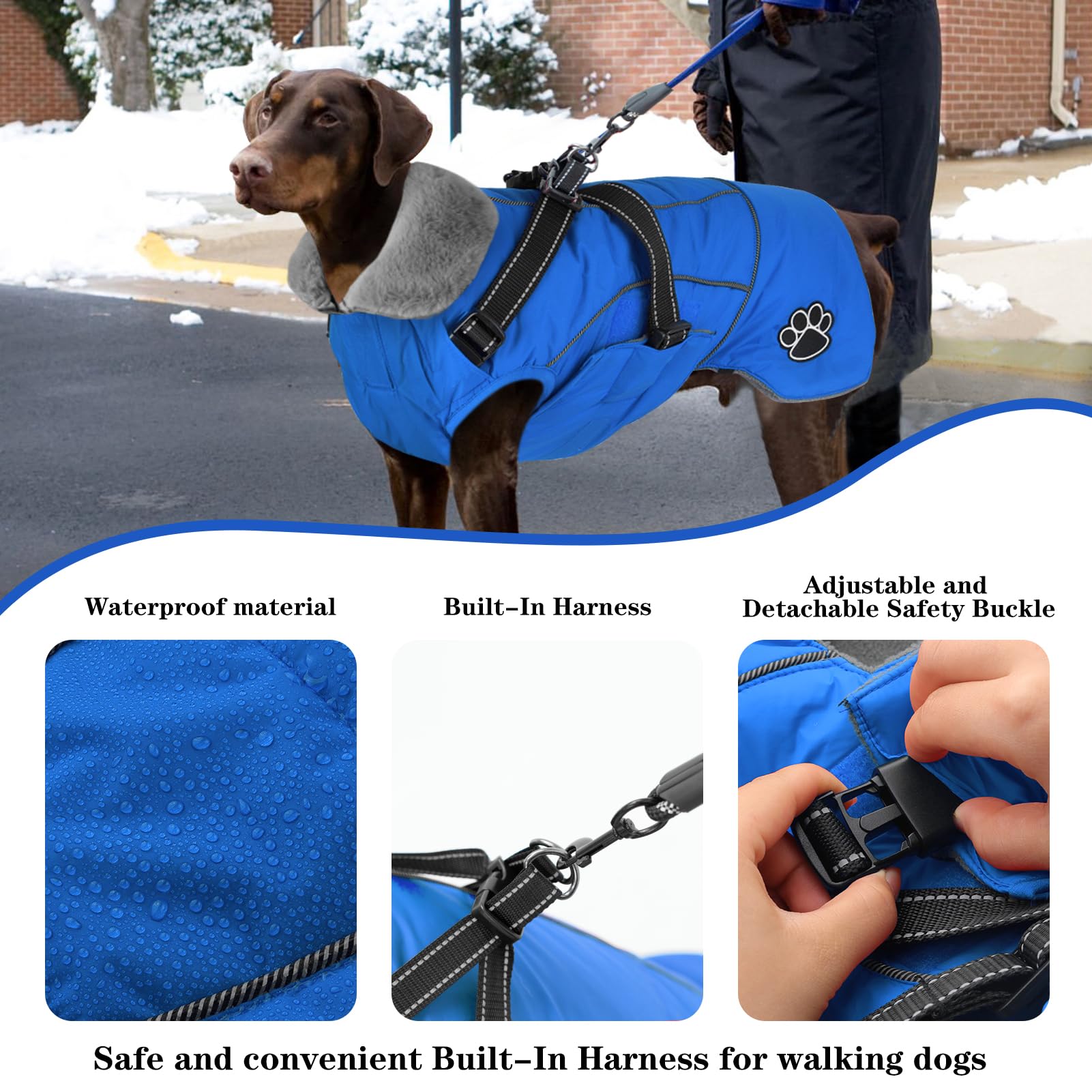 Doglay Chaqueta para perro con arnés, chaqueta reflectante cálida para perro, chaqueta impermeable para clima frío, chaqueta de forro polar ajustable para perros pequeños, medianos y grandes
