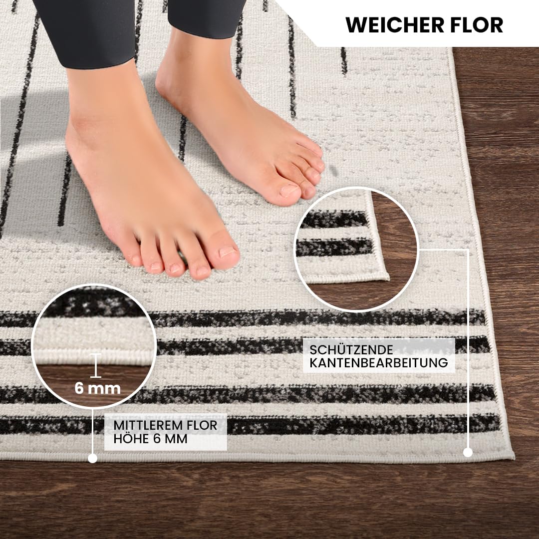 Livabliss Nairobi Teppich Wohnzimmer Boho, großer Teppich Schlafzimmer 130x170 cm - Teppiche für Esszimmer mit geometrischem Muster, Skandinavischer Wohnzimmerteppich modern in Elfenbein, Schwarz