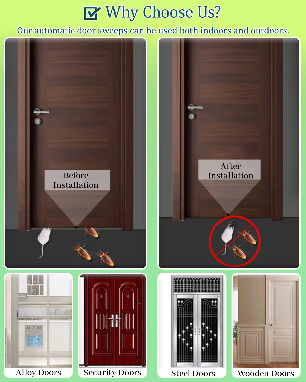 Burlete Automatico Puertas Burlete Automático en Forma de U para Puertas, Burlete para Puertas | Bloqueador de Ruido para Puertas Insonorizadas, Burlete Sellador(56in/142.2cm)