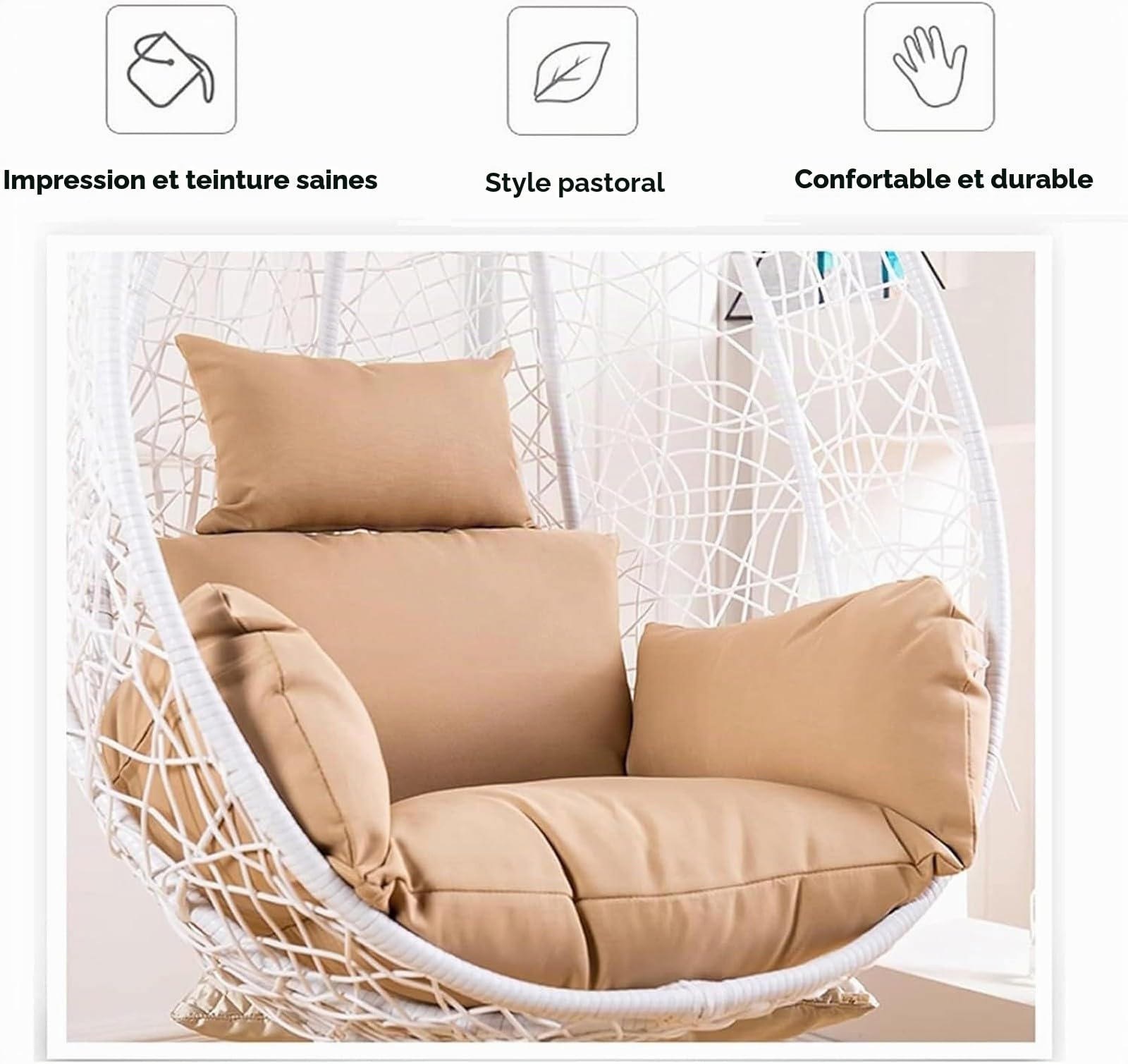 Housse de Coussin de Rechange ImperméAble pour Fauteuil Suspendu en Forme D'œUf, Housse de Coussin pour Fauteuil à Bascule de Jardin