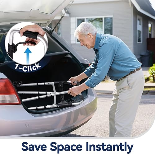 Miniatura 3 de Andadores plegables para personas mayores con 2 esquís y ruedas de 5 pulgadas, andador ligero para adultos, soporta hasta 350 libras, altura