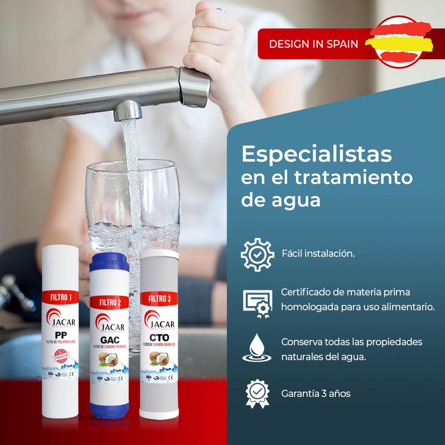 JACAR Filtros Osmosis Inversa 3 Etapas Universal con Equipos de Osmosis 5 etapas, Kit Recambios de Filtro de Agua Potable, Kit Repuestos Filtros para sistemas de Agua Purificada de equipos Domesticos