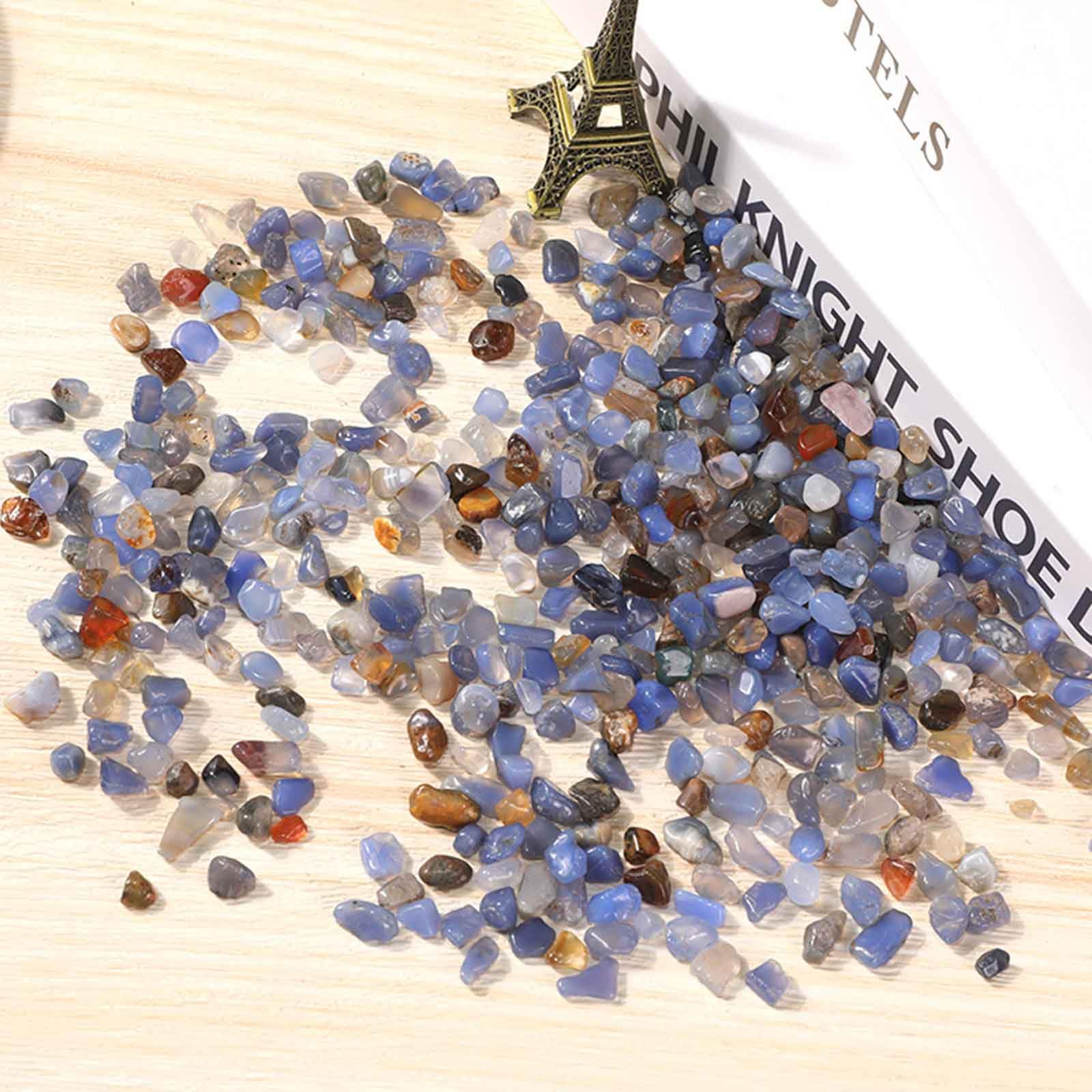 2,2 libbre di Agata Blu frantumata, schegge levigate, sfuse, Ghiaia Naturale lucidata per Acquario, Rocce, Cristalli, Pietre per Piante grasse, Cactus, terrario Fai da Te,9~12mm/2.2lb
