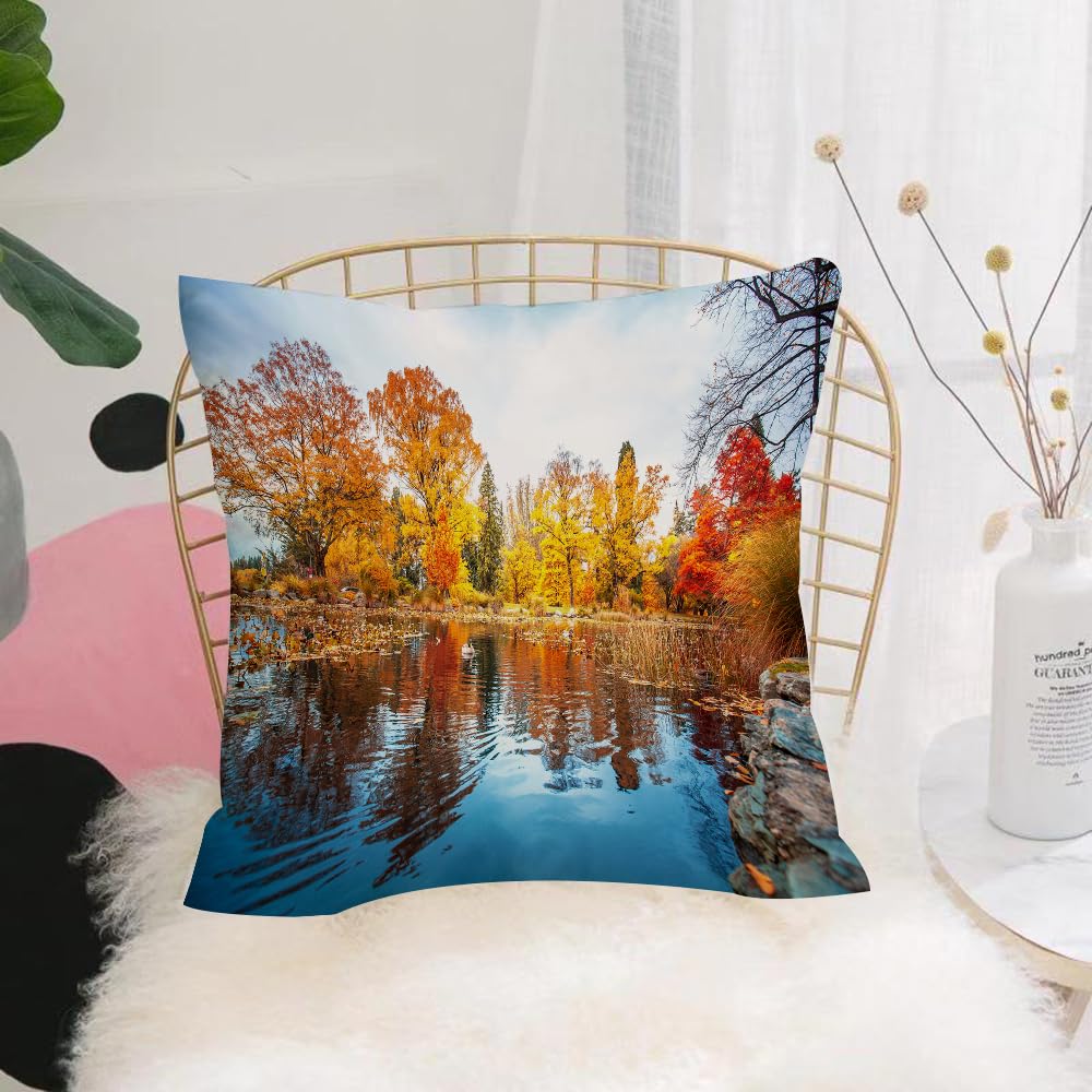 Hyosxw New Zealand Queenstown Garden In Fall Season - A2 Cushion Cover,Throw Pillow Case Home Decorative For Living Room Bedroom Sofa Chair 18X18 Inch,New Zealand Queenstown Garden In Fall Season,Pillowcase 45X45cm