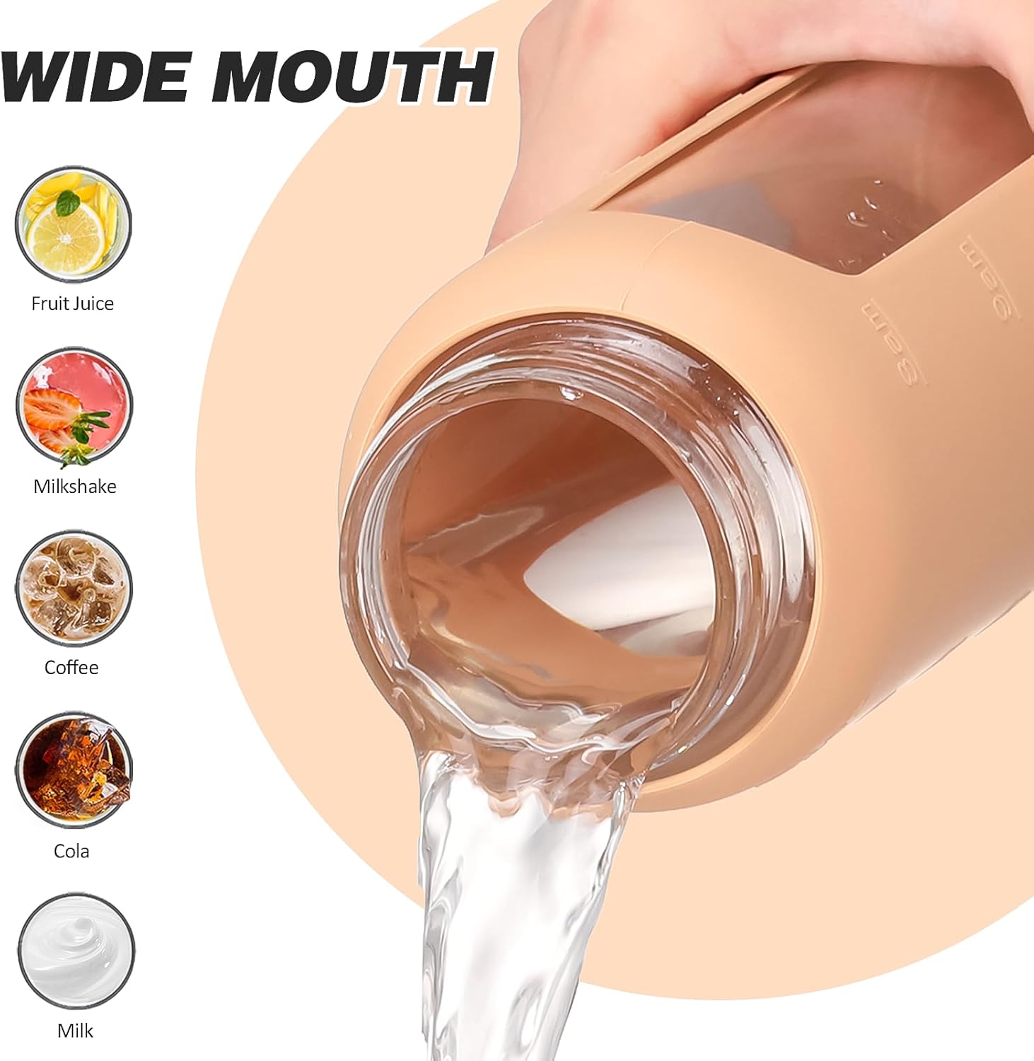 24oz Glass Water Bottle with Straw and 2 Lids-Bamboo and Spout Lid, Borosilicate Glass Water Bottle with Silicone Sleeve and Time Marker,BPA Free & Cupholder Friendly,Amber - Image 5