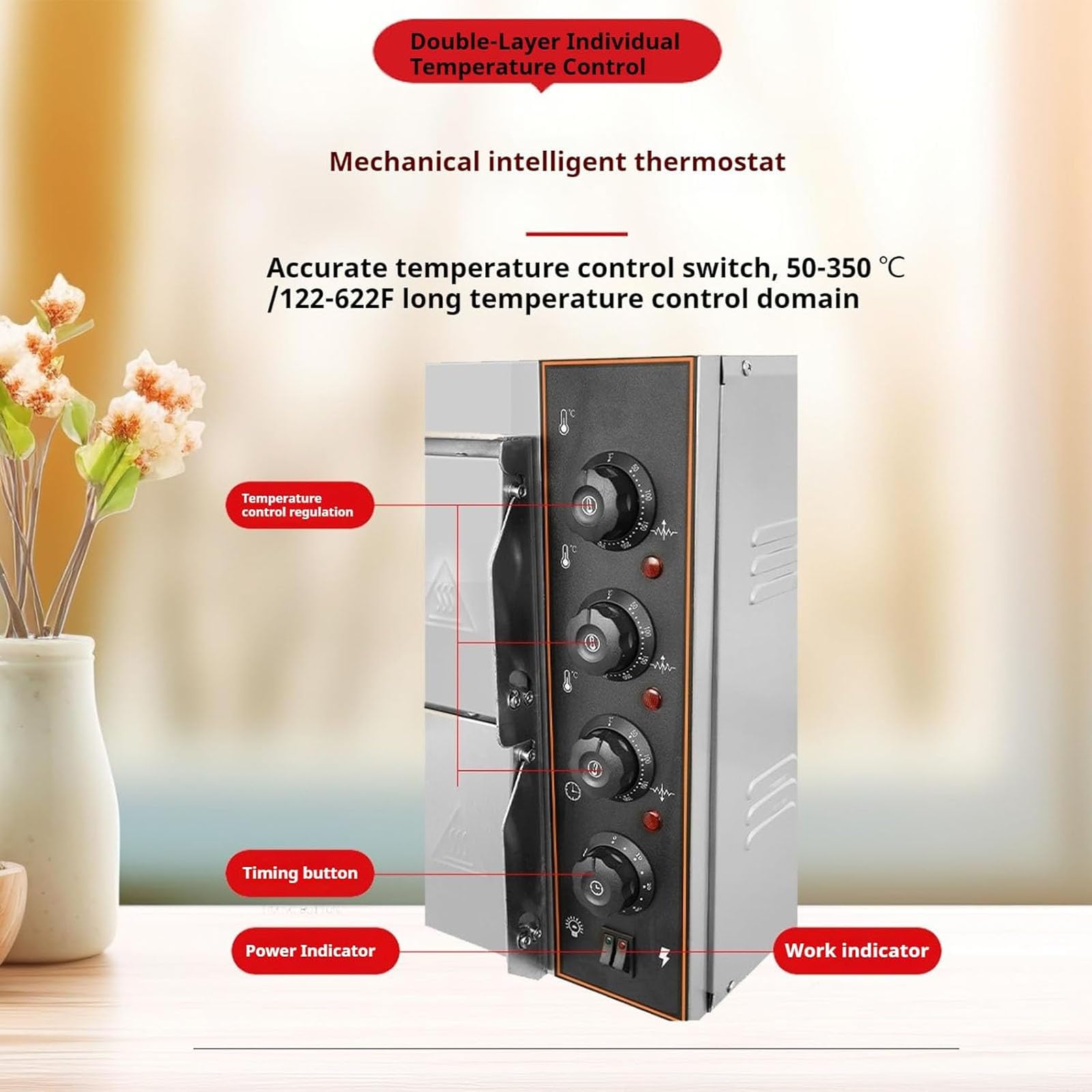 Forno per Pizza Professionale da 3000 W, Forno Elettrico A Doppio Piano in Acciaio Inox per Panetteria, Controllo Indipendente della Temperatura per Ogni Strato 50-350℃, Ideale per Pizza