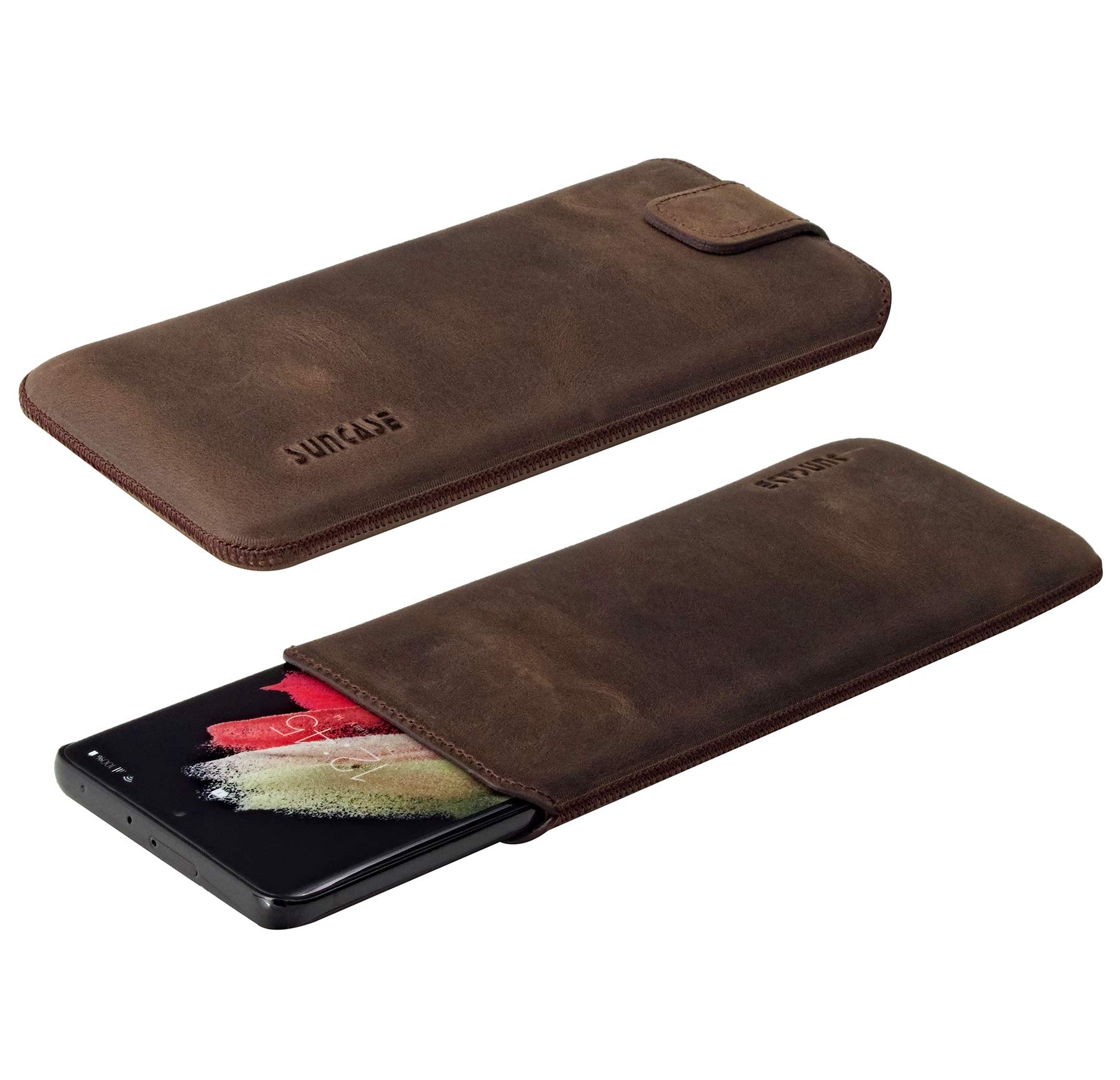 Suncase ECHT Ledertasche Leder Etui *Slim-Edition* kompatibel mit Samsung Galaxy S26 Ultra 5G Hülle (mit Rückzugsfunktion und Magnetverschluss) in antik-dunkel braun