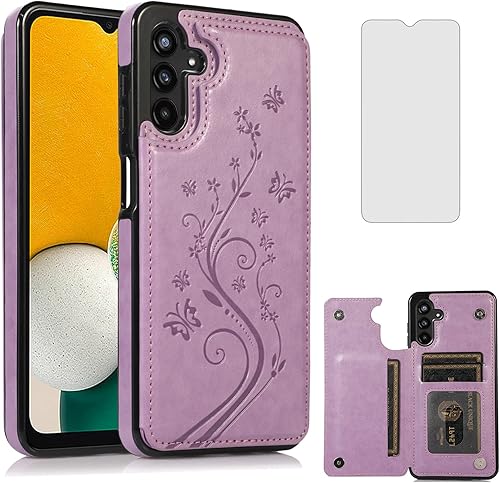 Miniatura 1 de Asuwish Funda de teléfono para Samsung Galaxy A13 5G con protector de pantalla de vidrio templado, soporte de tarjeta, funda de cuero abatible,