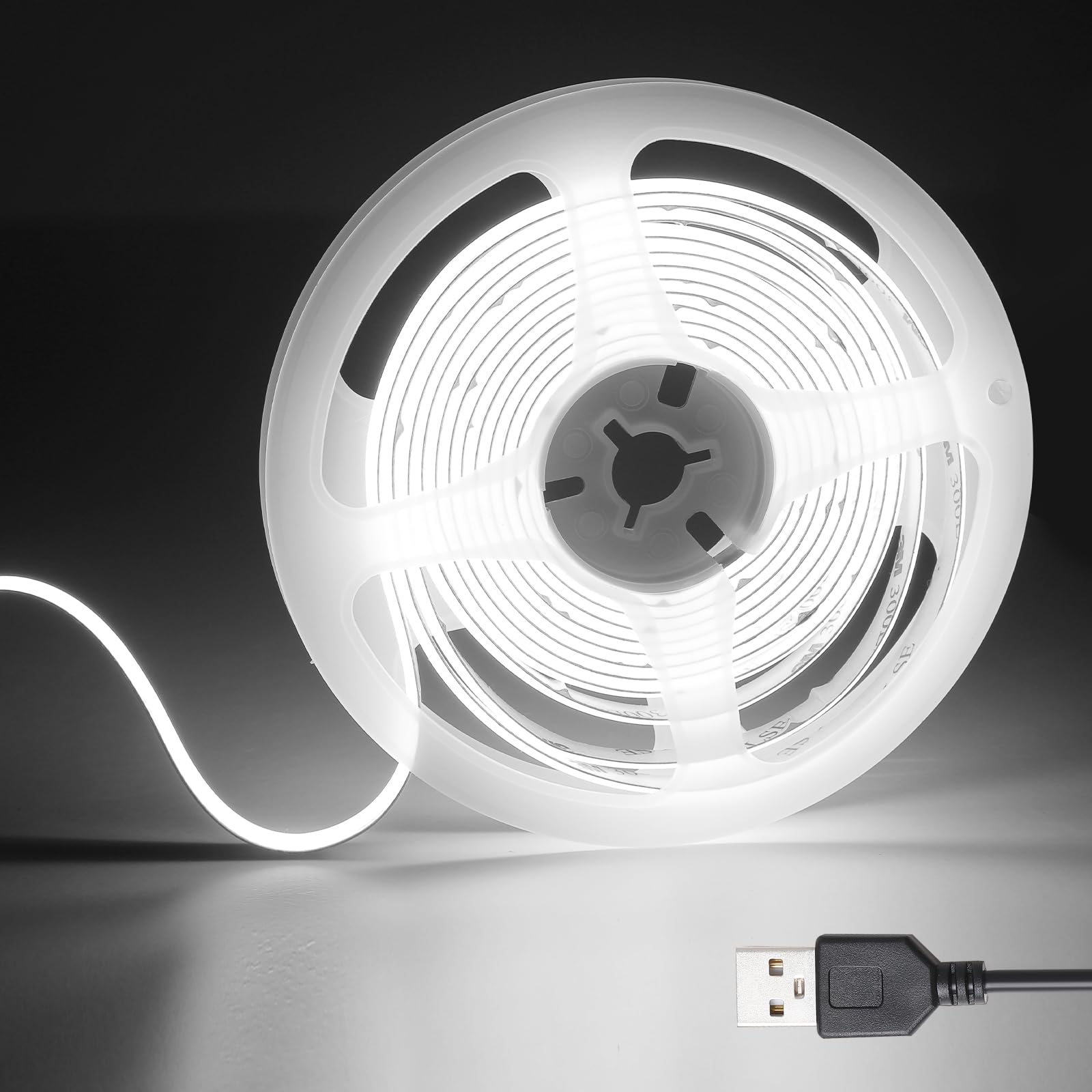 SIRYYUI COB USB LED Light Strip,5V Led Strip 640LEDs/2M, 6000K Daylight White USB Led Light, CRI90+,8MM Width Led Strip Lights for TV Backlight,Mirror backlighting,Home DIY Lighting