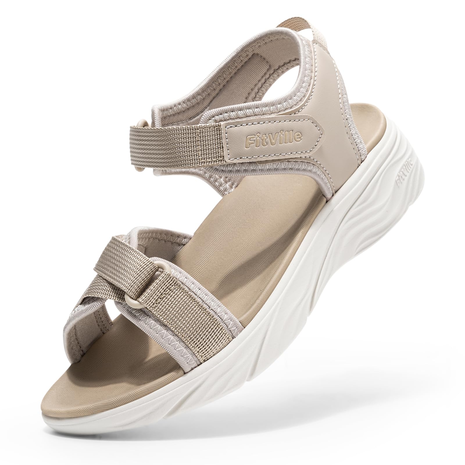 FitVille Sandali Donna Extra Larghi con Plateau, Supporto Plantare, Chiusura Regolabile, Ideali per Camminare per Piedi Sensibili Taglie 35.5-42.5 EU