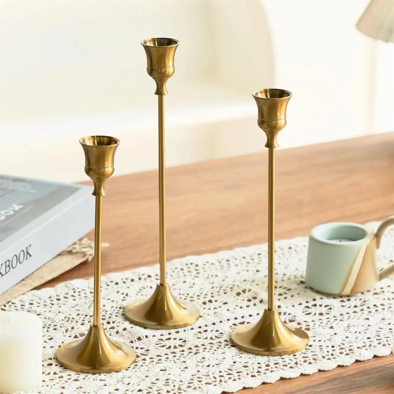 Kerzenhalter Stabkerzenhalter 3-teiliges Kerzenständer-Set aus Messing/Gold/Schwarz, Kerzenständer-Set for Hochzeitstische, dekorative Kerzenständer for Partys, Abendessen(Style1)