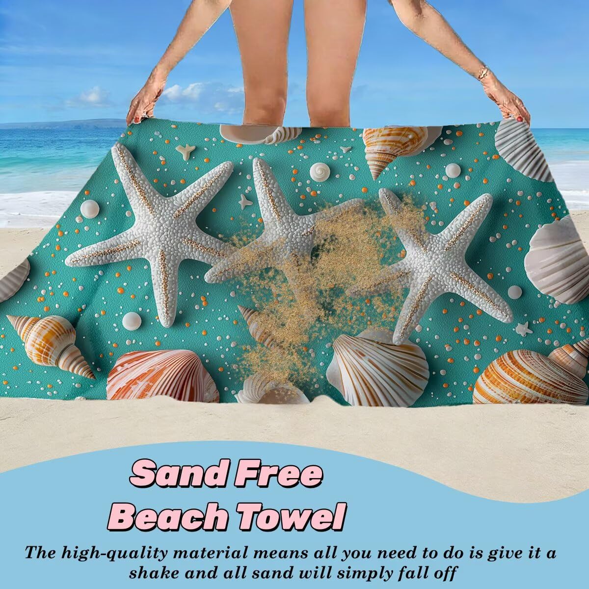 Juego de 2 Toalla Playa Grande 80x160 cm, Secado Rapido Toalla Microfibra Gimnasio, Antiarena Toallas de Playa Estrella de mar, Grande Ligera Compacta Toallas Microfibra Mujer Hombre para Viaje -4870