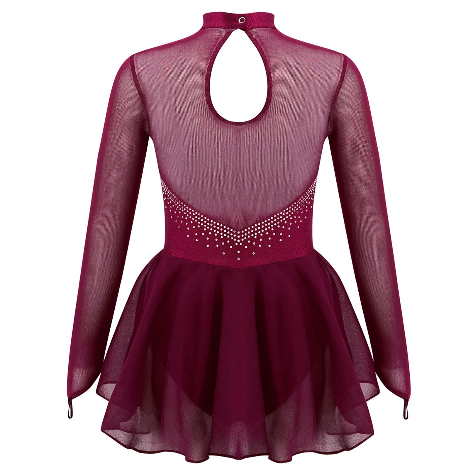 TiaoBug Maillot de Patinaje Artístico para Niña Manga Larga Vestido Lentejuelas de Danza Ballet Leotardo Gimnasia Rítmica Competición Disfraz de Bailarina