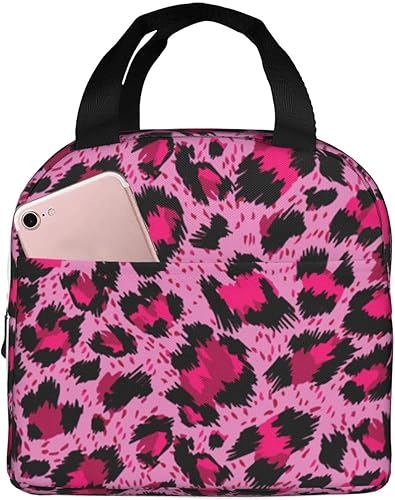 RIMENCH Caja de almuerzo con estampado de leopardo y guepardo rosa, reutilizable, aislada, contenedores de comida