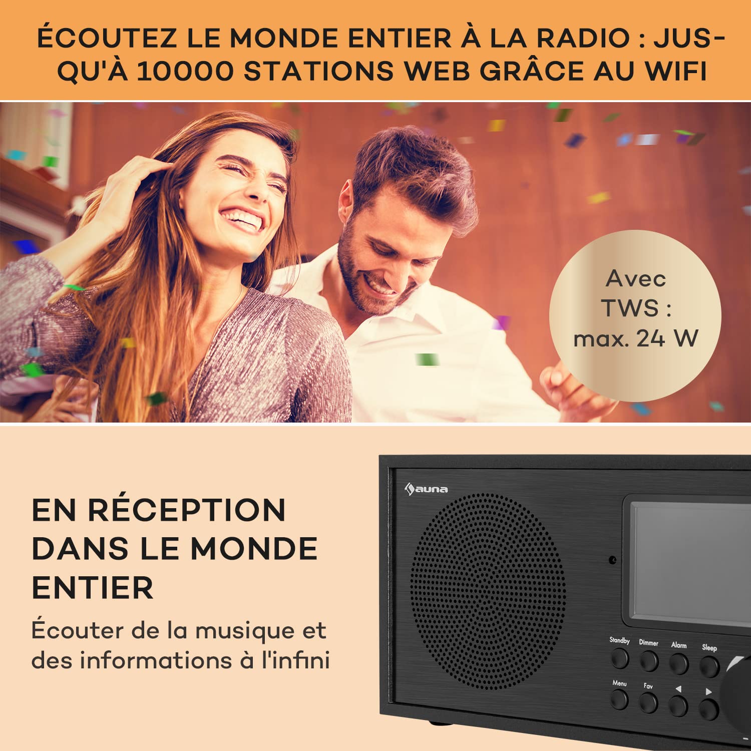 Auna Radio Portable Bluetooth et Rechargeable, Poste Radio Numérique Dab/Dab+/FM/Streaming, Mini Portables Stéréo, Écran HCC, 5h d'Autonomie, FM, Alarme de Réveil, Alimentée au Secteur