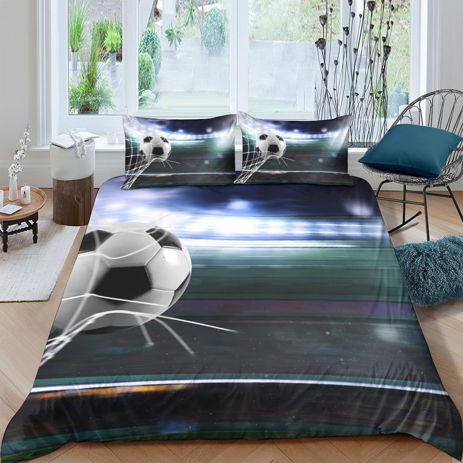 Ctjqhvkz Style-3 3D Printed Football Stadium Fitted Sheet Microfiber Anti-Slip Soccer Bed Cover For Bedroom Guest Room Decor Single（135X200cm）