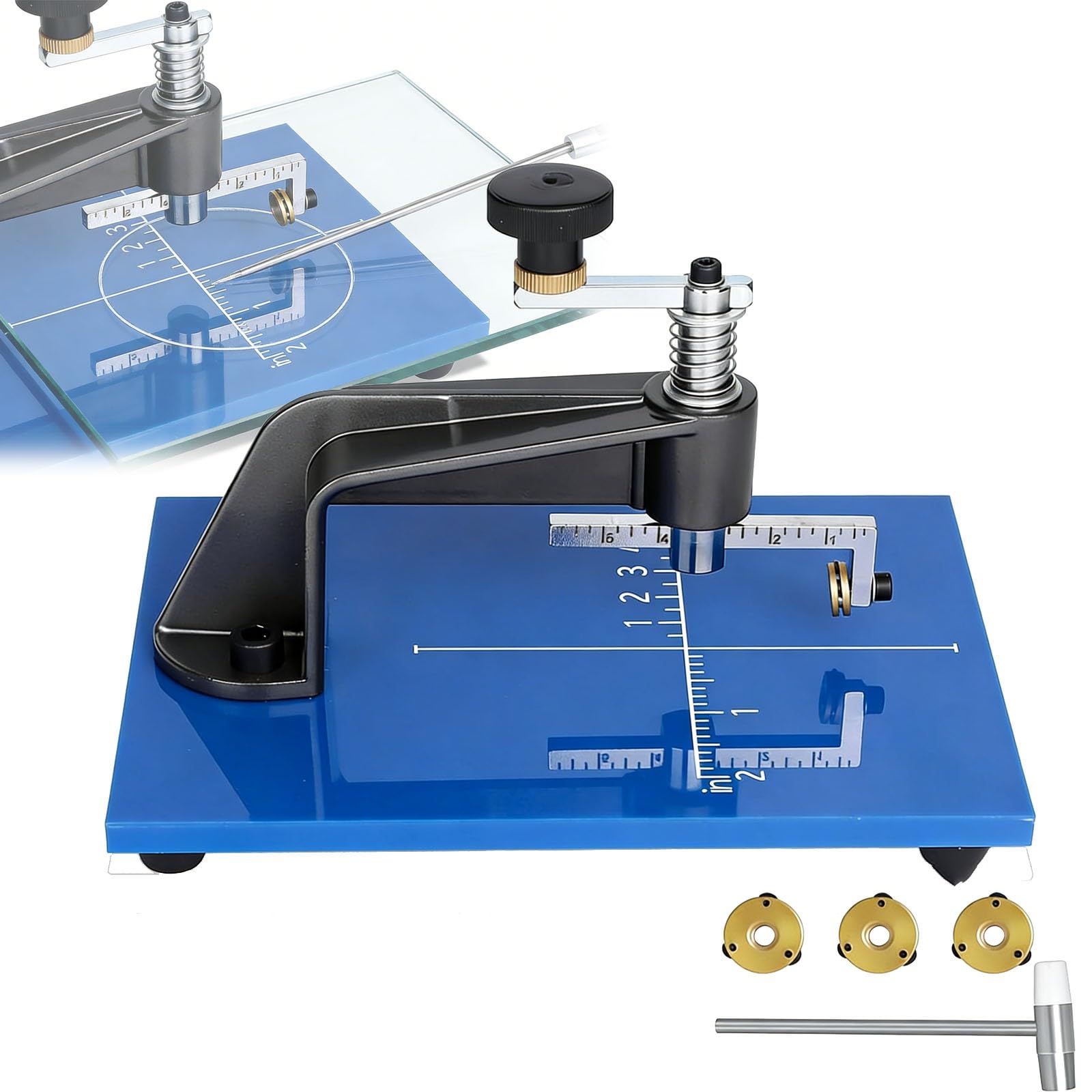 YXYLJOZ Precision Glass Circle Cutters, Heavy Duty Glass Cutters for Circles, Glass Cutters Tools with 3 Carbide cuttings Wheels for Stained Glass Cutting, Mosaics and DIY Crafts.