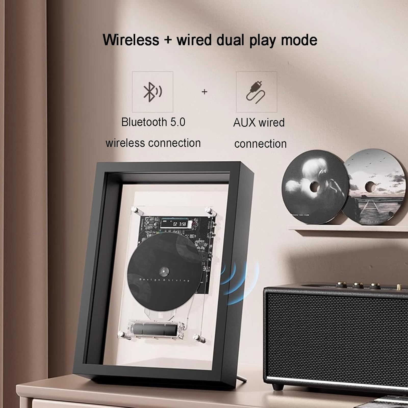 Cornice musicale con lettore CD, cornice decorativa con telecomando, Bluetooth 5.0 e uscita AUX da 3,5 mm, per casa, ufficio, galleria e decorazione da parete