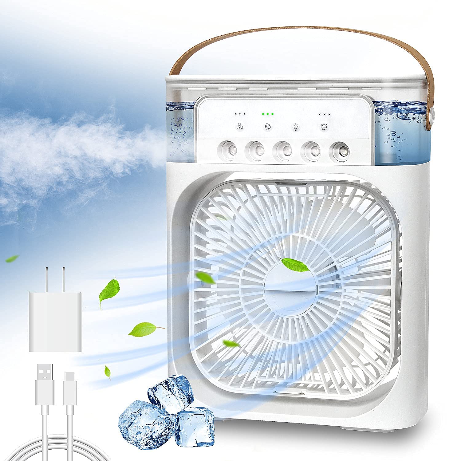 GVB ENTERPRISE Portable Air Conditioner Fan, Mini Evaporative Air Cooler with 7 Colors LED Light, 1/2/3 H Timer, 3 Wind Speeds and 3 Spray Modes for Office, Home, Dorm, Travel-image-30