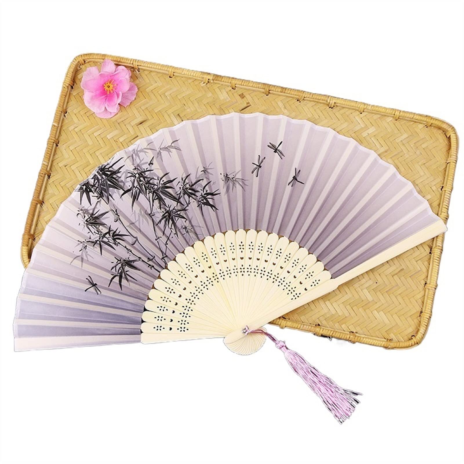 Abanico plegable de seda para danza y fiestas tradicionales