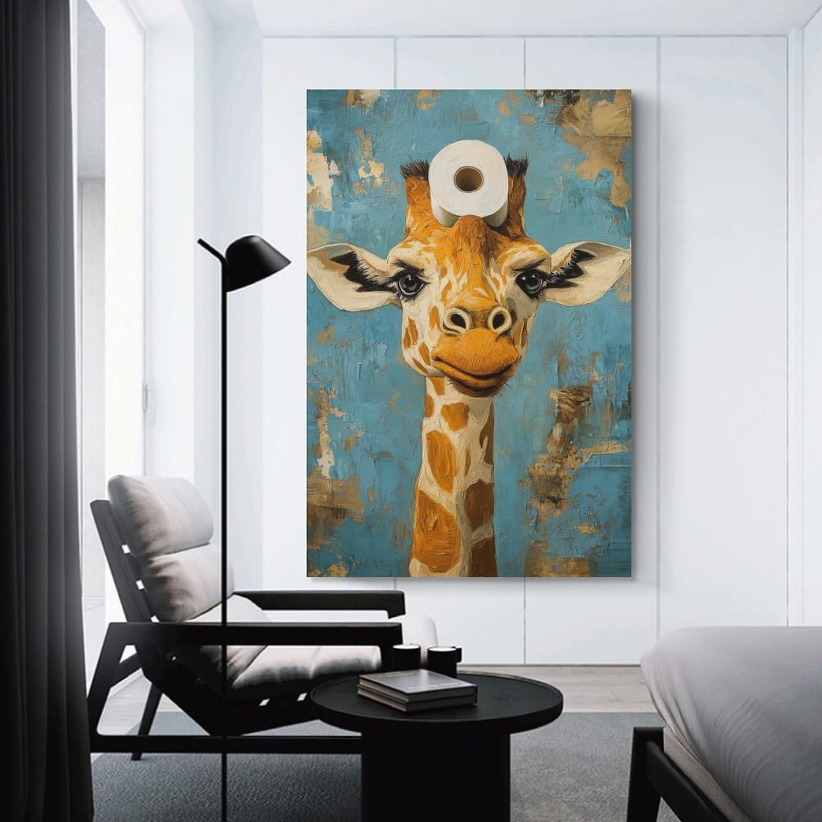 Junmoney Unframe-Style-22 Giraffe With Toilet Paper Canvas Wall Decor, 12X18inch(30X45cm), For Wall Displays, Bedrooms Or Room Updates, Wall Decor Suited To Curated Displays