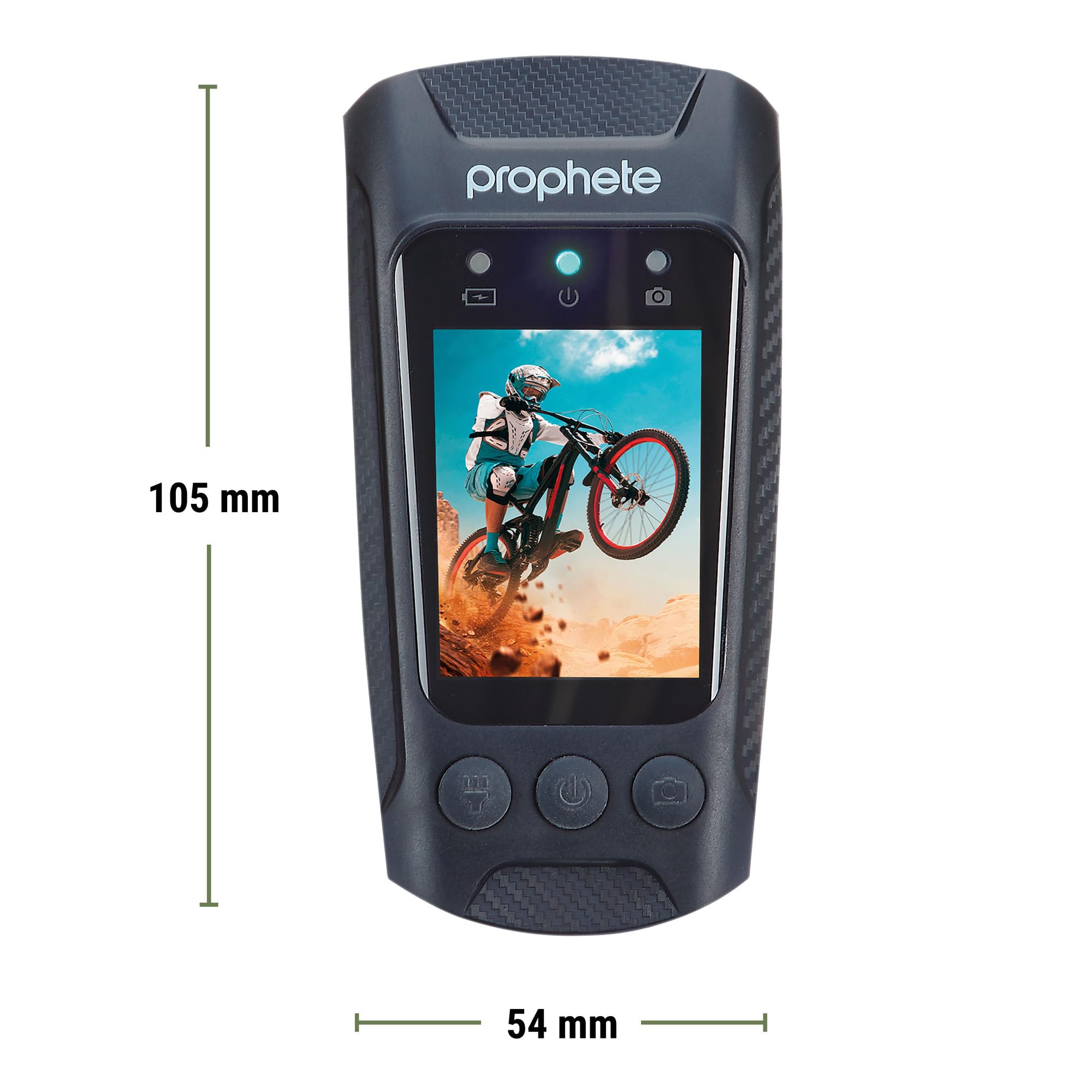 Prophete Fahrrad Dashcam – 4K 30 fps Video, 20 MP Fotos, Front- & Rückfahrkamera, 4,5 Std. Aufnahmezeit, App-Steuerung für iOS & Android, robuste Lenkerhalterung, USB-C Ladefunktion