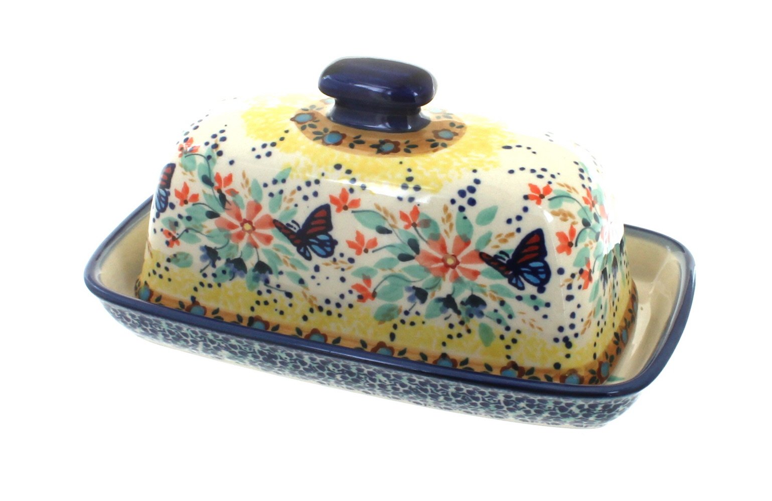 Blue Rose Polish Pottery Blue Butterfly Butter Dish