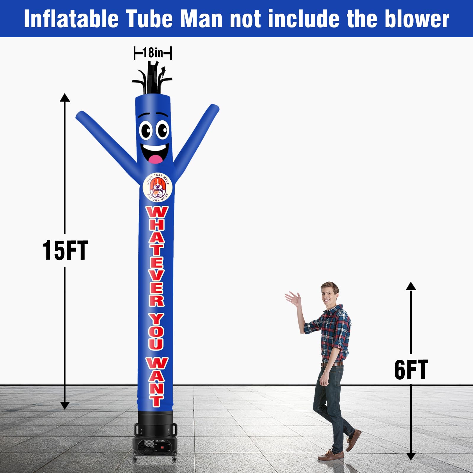 Tube gonflable personnalisé de 6,1 m de haut (diamètre 45,7 cm) pour la décoration extérieure, la publicité, les événements commerciaux d'entreprise (ventilateur non inclus)