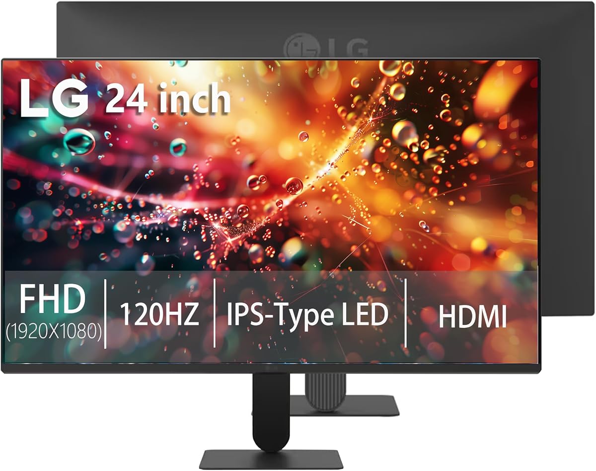 Monitor LG IPS de 24 pulgadas, pantalla Full HD (1920 x 1080), 120 Hz, 1 ms MBR, 99 % sRGB, HDR10, WebOS, inclinación ajustable, HDMI x 1, pantalla sin bordes para juegos y oficina