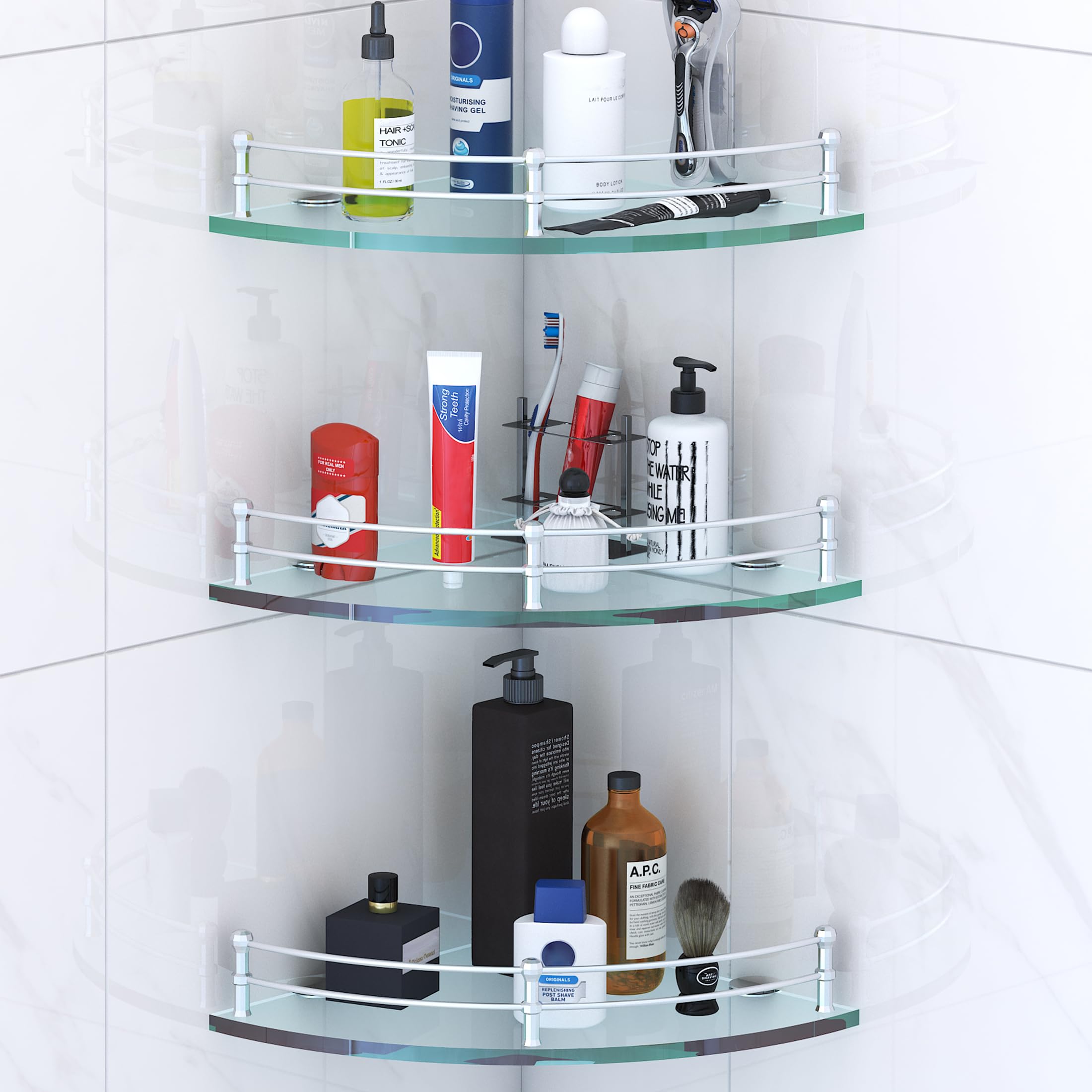 Klaxon Heavy Duty Multipurpose Corner Glass Wall Shelf, for Bathroom, Bedroom, Living Room, Kitchen, Home & Office, Transparent Shelves (9X9 Inches – Pack of 3) (B015XZ4GEM) Amazon Price History, Amazon Price Tracker