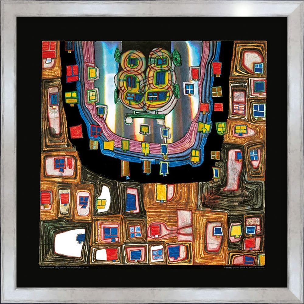 artissimo Premium-Kunstdruck gerahmt 53x53 cm AG4686 – Friedensreich Hundertwasser Geburt eines Automobiles – Bild mit Rahmen, Wandbild, Poster, Wanddekoration