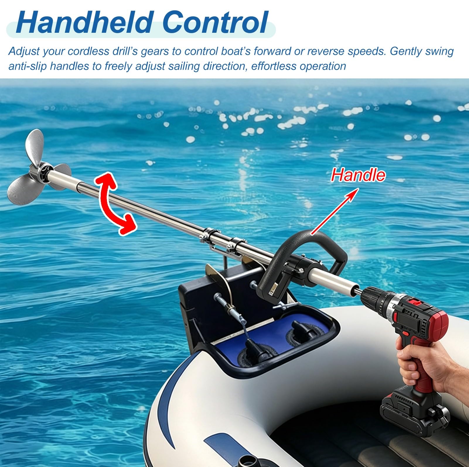 Motore Fuoribordo Componente Elica per Trapano Elettrico per Barca per La Pesca, Piccolo Motore Elettrico Portatile per La Traina, Propulsore Subacqueo Senza Fili(With Bracket,L1.25m(4ft))