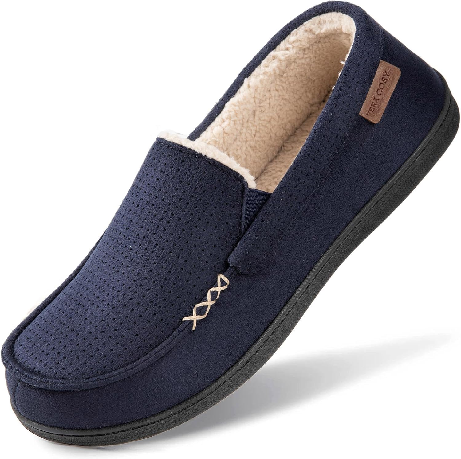 VeraCosy Men’s Comfy Suede Memory Foam Moccasin Slippers Warm Sherpa Lining House Shoes with Anti-Skid Rubber Sole VeraCosy Men’s Comfy Suede Memory Foam Moccasin Slippers Warm Sherpa Lining House Shoes with Anti-Skid Rubber Sole