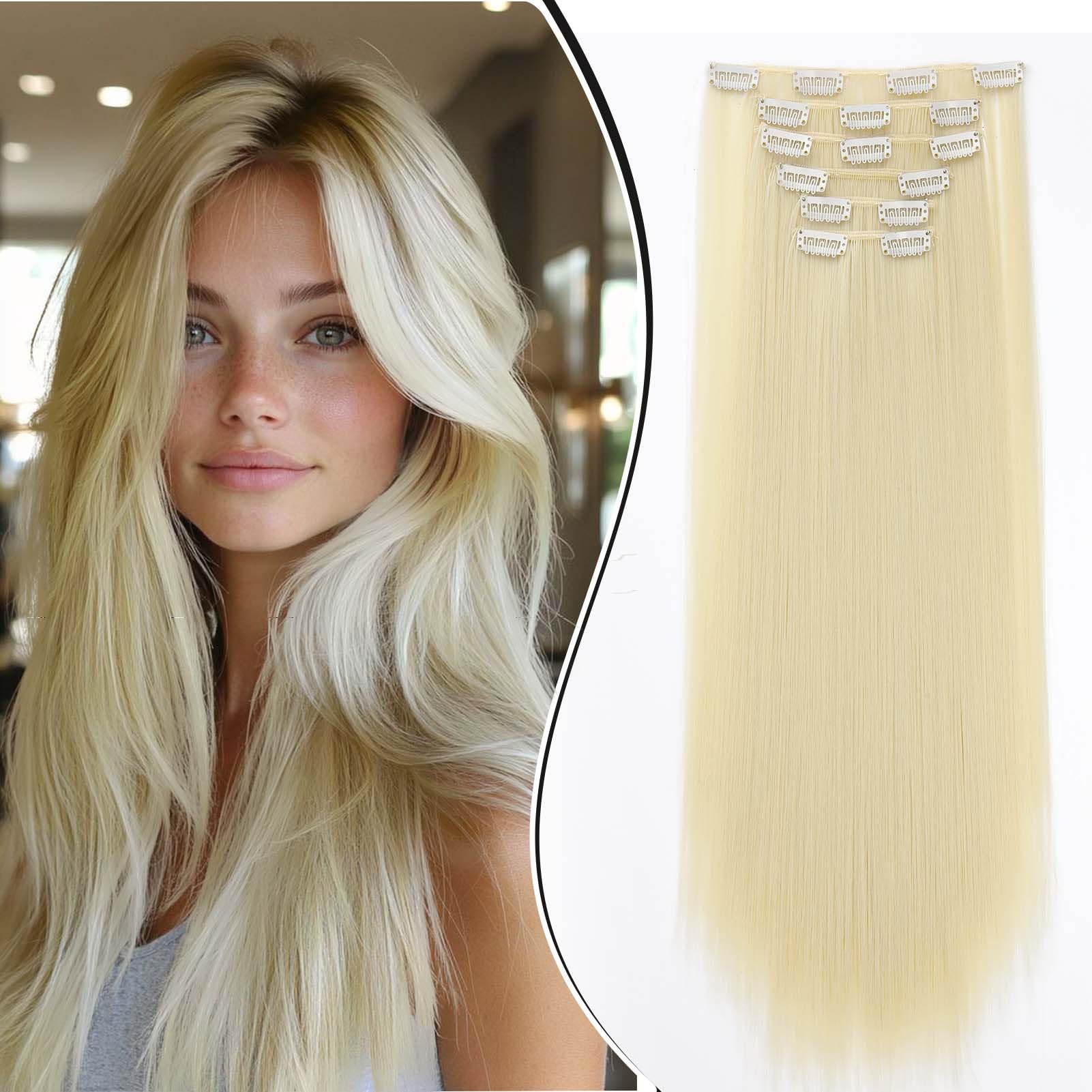 Dcbaboo Extension Capelli Clip Lisci 6 Fasce Clip in Hair Extension Capelli Sintetici Lunghi 58cm Posticci per Capelli Finti Estensioni Diritti Naturale per Donna, Biondo Platino