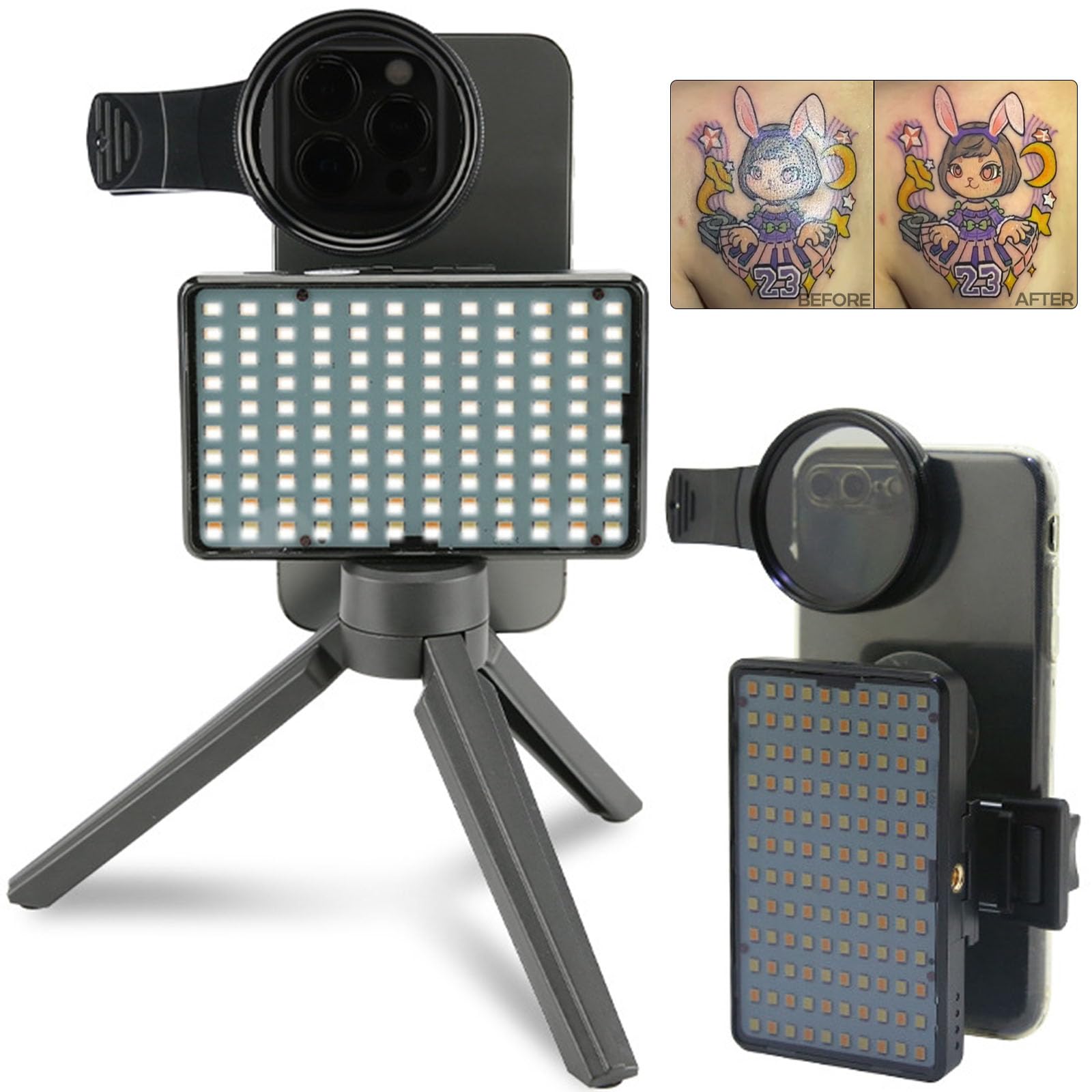 Tattoo Light Kit - Usiriy LED Tattoo Photography Video Lights with LED Beads and CPL Filter Lens Remove Photo Glare Tattoo Equipment and Supplies for Taking Tattoo Photos