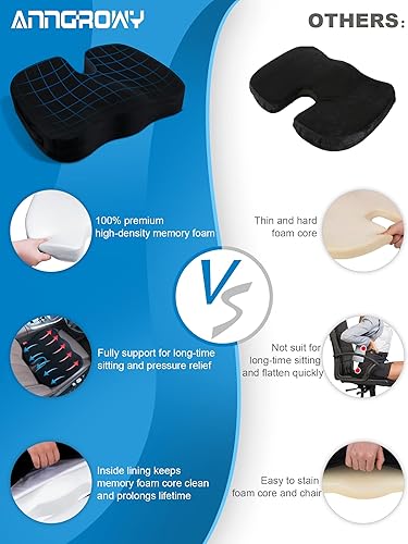 Miniatura 5 de anngrowy Cojín de asiento de oficina para silla de oficina para aliviar el dolor de espalda baja del coxis de espuma viscoelástica para asiento de