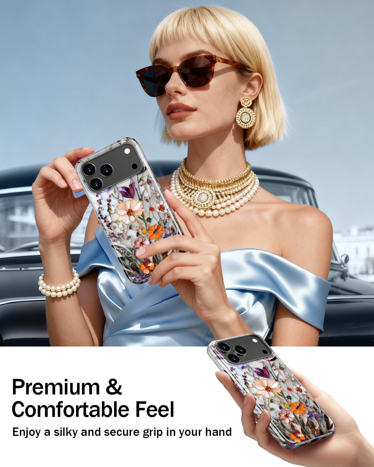 Goodon for iPhone 17 Pro Max Case Cute, Preppy Floral Design,Slim Silicone Protective Hard Cover, Wireless Charging Compatible Aesthetic Glossy Y2K Phone Cases for Women Girls, Marbled Floral Veins — view 4