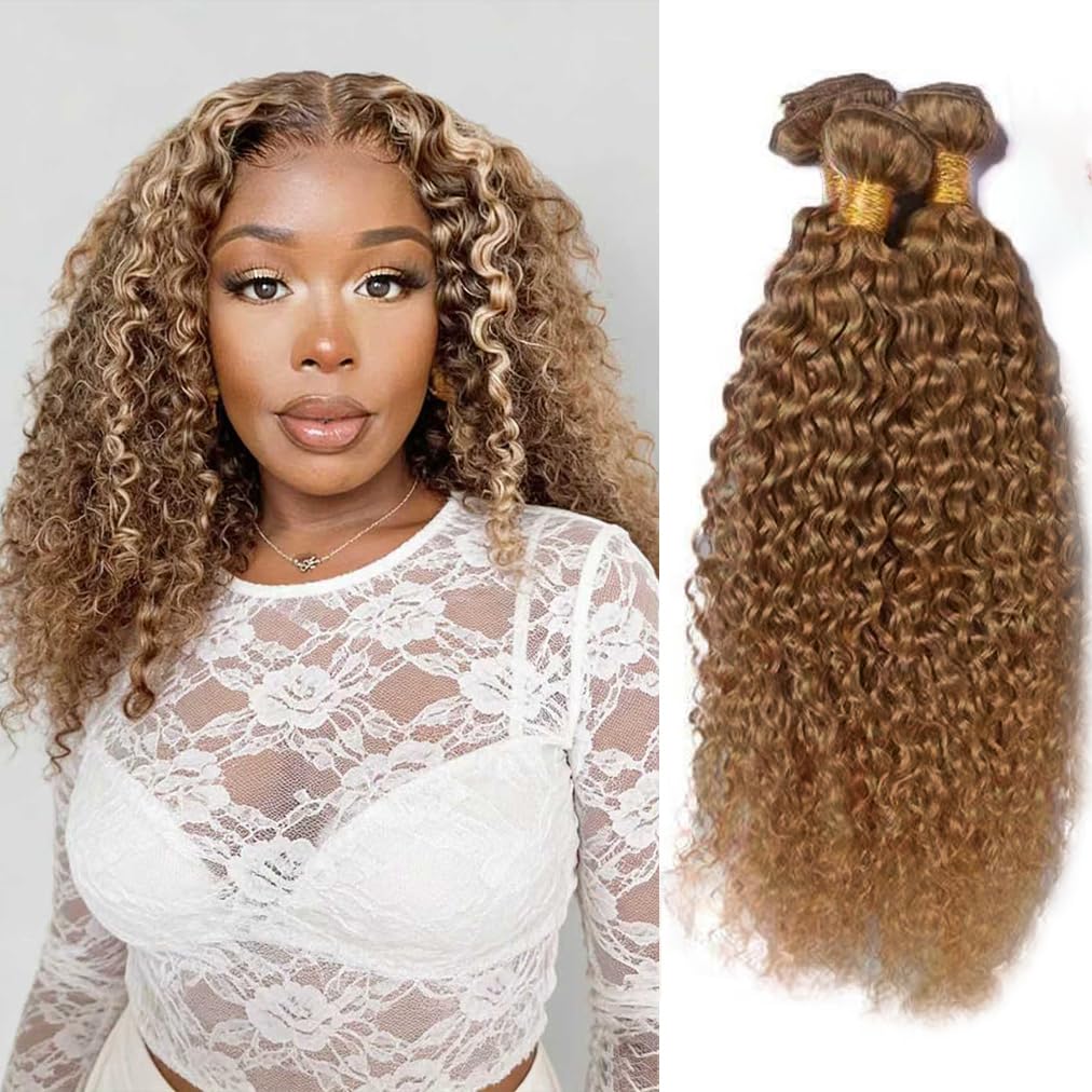 Honey Blonde Kinky Curly Bundles Human Hair 22 22 22 Inch Brazilian Hair