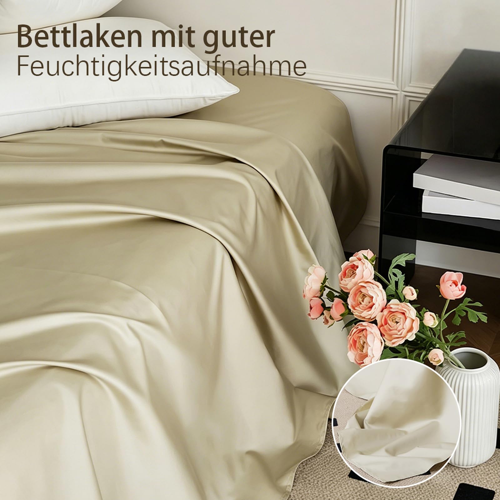 Bettlaken ohne Gummizug 245 x 250cm 100 % Baumwolle leintuch Weiß | Leintuch aus 100 % Baumwolle Betttuch für Großes Doppelbett zarte Hautfreundlichkeit Glatt und pflegeleicht