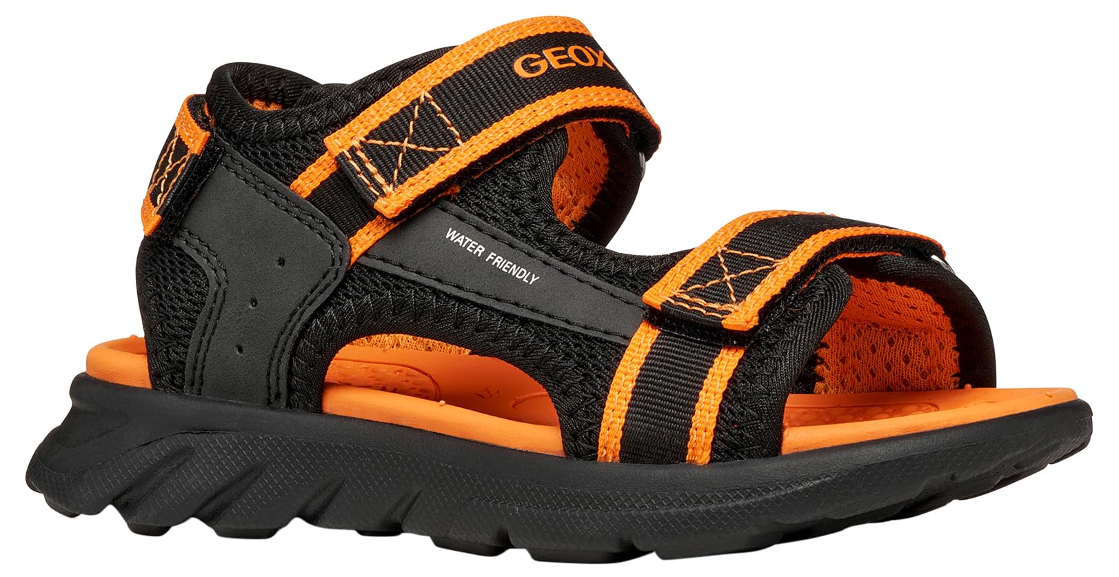 Geox J AIRADYUM BO Sandal, Black/Orange, 34 EU