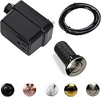 Vista 24 de 2.5" Long Single Outlet On/Off (Black) Air Switch Garbage Disposal Push Button with Cord, Kitchen Sink Top Switch, Garbage Disposal Kit for Waste