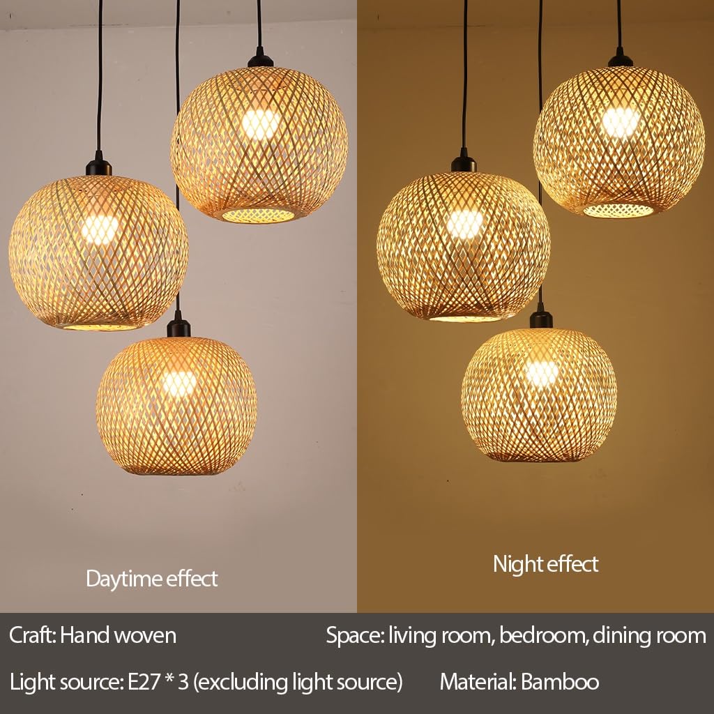 Lampada A Sospensione Di Bambù Di Salice Naturale Vintage Base Nera Tre Luci A Sospensione E27 * 3 Bambù Vine Shade Ristorante Di Bambù Lampade Di Bambù Cucina, Soggiorno, Caffè, Bar