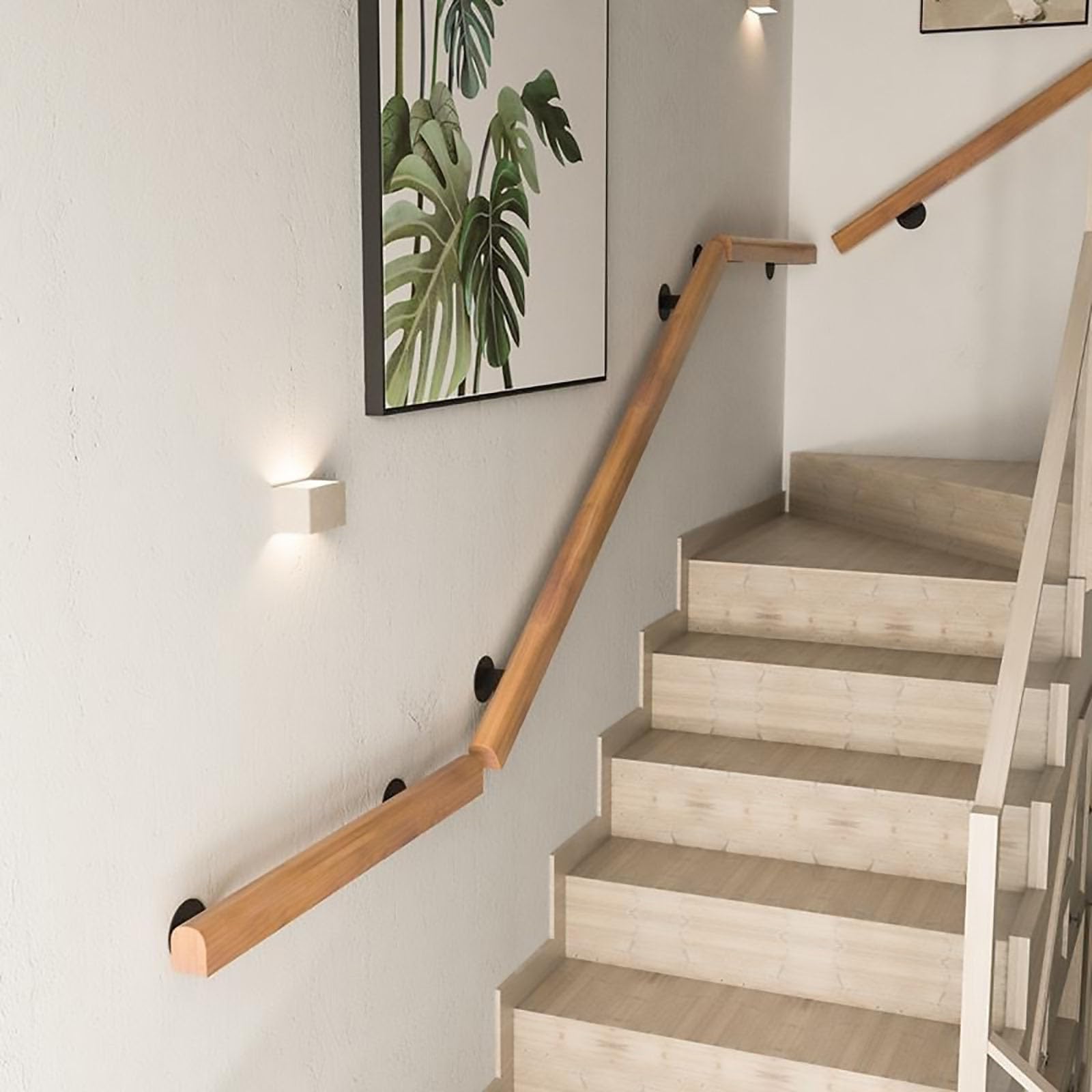 GLDYTVF Wall Mount Handrail - Wood Handrails For Stairs, Corridor Stair Support Rod For Disabled Elderly With Bracket, Safety Non-Slip Corridor Stair Railing, Garden Corridor Loft Decorati