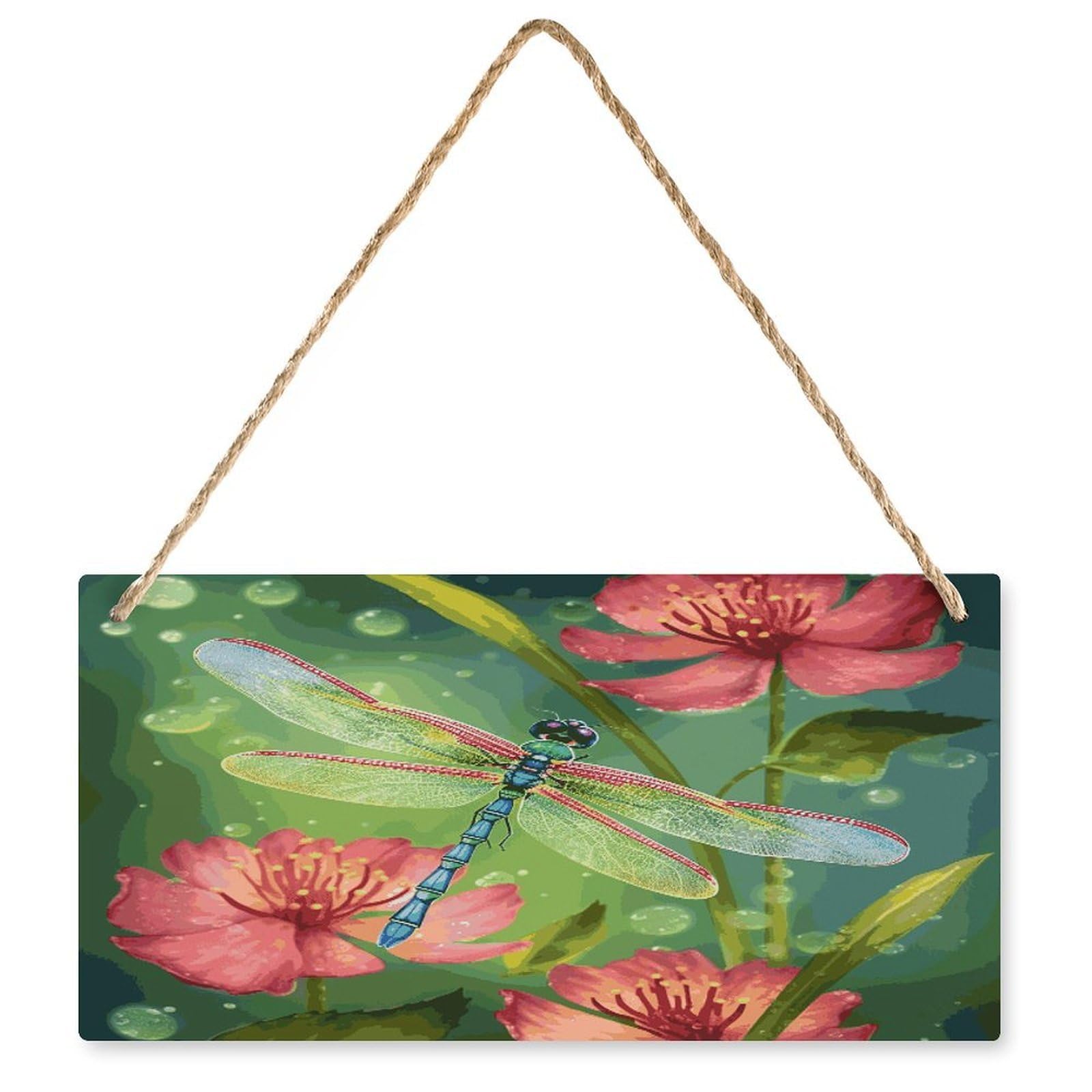 Fodpand Style Dragonflies And Flowers Wall Art Wooden Hanging Sign Decor, Artwork For Wall Decoration, Funny Plaque For Bedroom Kitchen Living Room Home Decoration 9.8 X 4.9 Inch