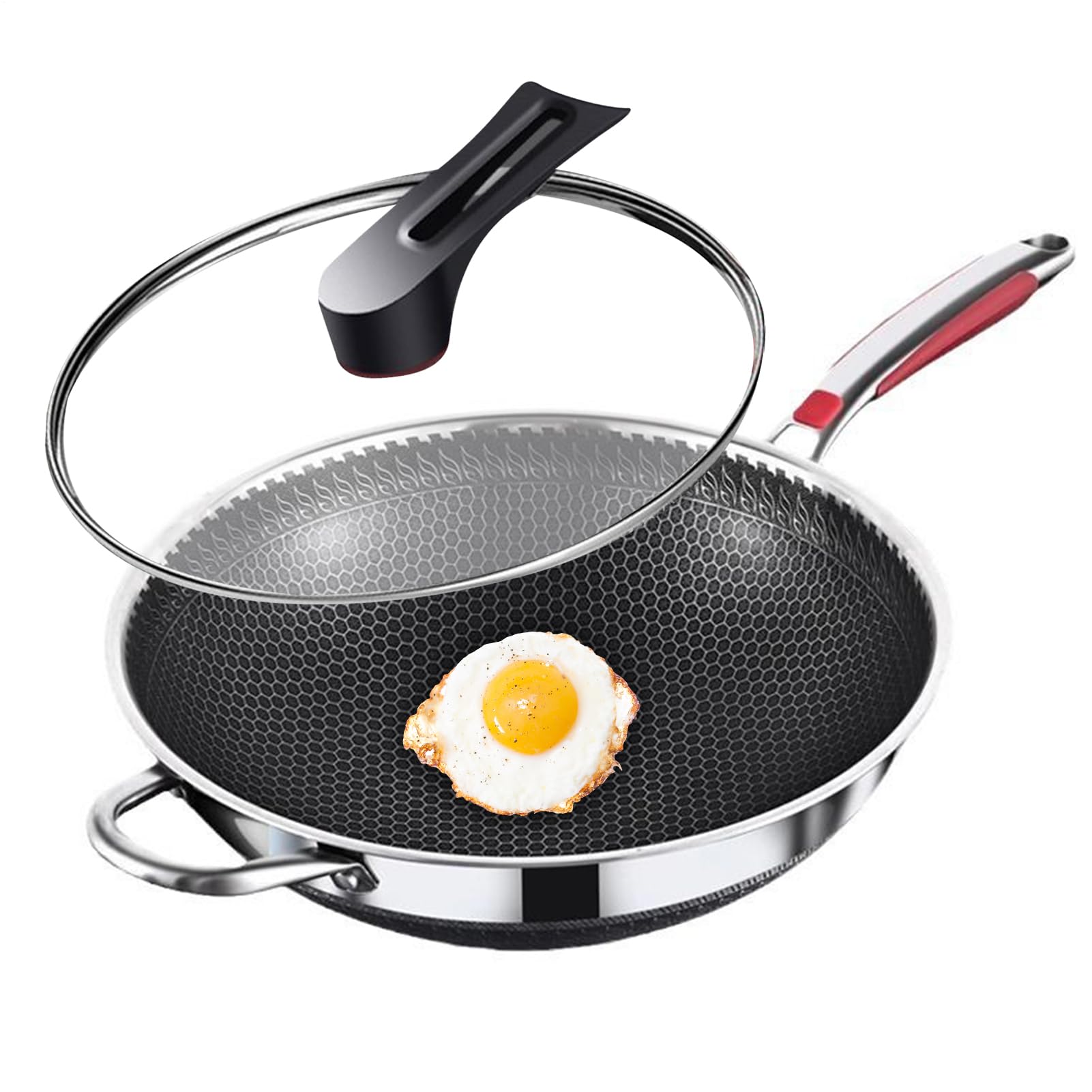 Poêle antiadhésive avec couvercle pour cuisson saine | Ustensile léger de cuisine
