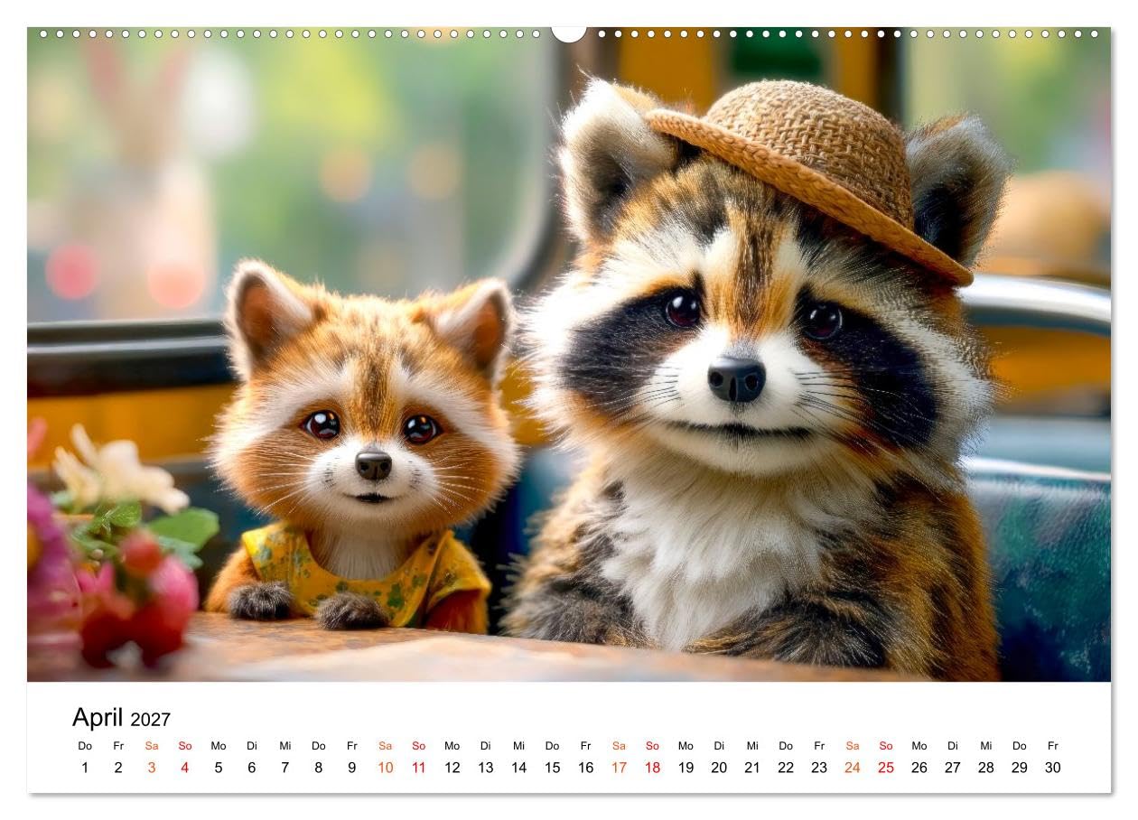Waschbären - Klein. Knuddelig. Herzerwärmend. (Wandkalender 2027 DIN A2 quer), CALVENDO Monatskalender: Familienmomente - Kleine Szenen. Große Gefühle. (CALVENDO Tiere)