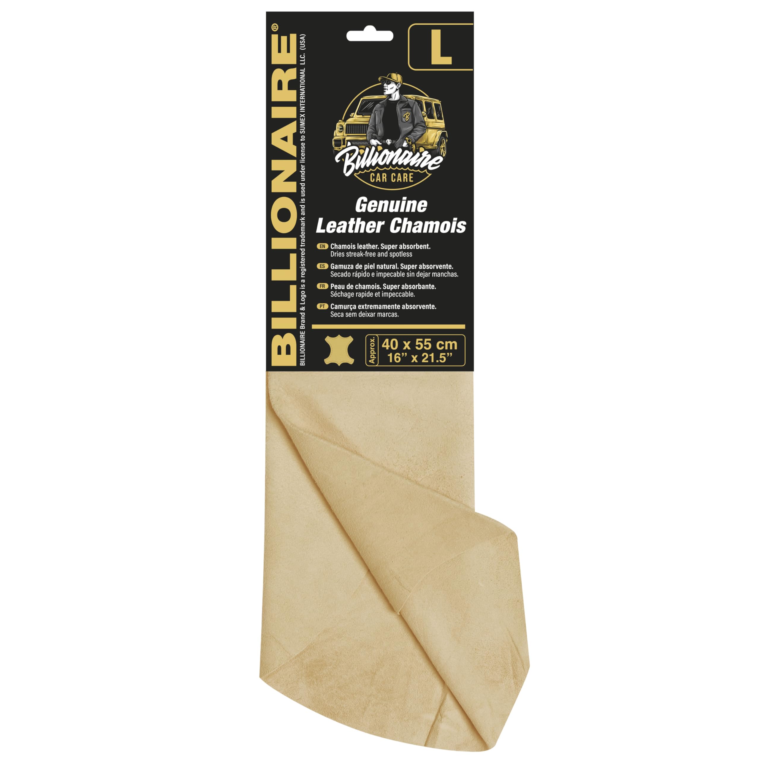 S SUMEX Natural Leather Chamois Billionaire Genuine Leather Chamois 40 x 55 cm Super Absorbent Cloth Quick Drying Cleaning Without Lint and Scratches