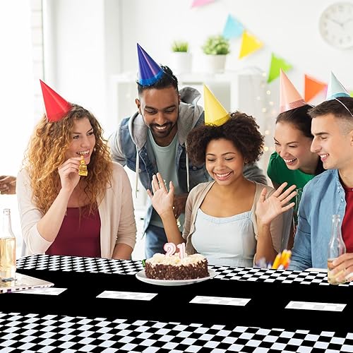 Miniatura 7 de 6 piezas de suministros de fiesta de cumpleaños de carreras, incluye mantel a cuadros camino de mesa y tubos inflables para neumáticos para