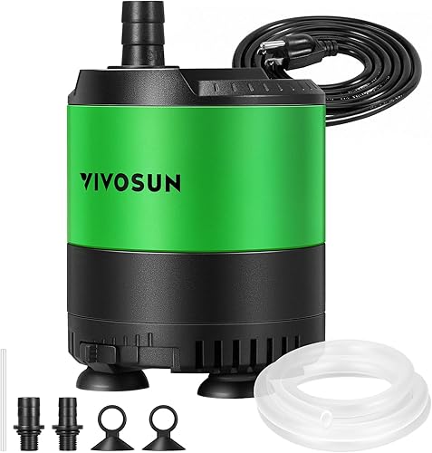 VIVOSUN Bomba de agua sumergible de 400 GPH de 20 W, con flujo de agua ajustable, tubo de 4.9 pies, eje de cerámica adicional y adaptadores de
